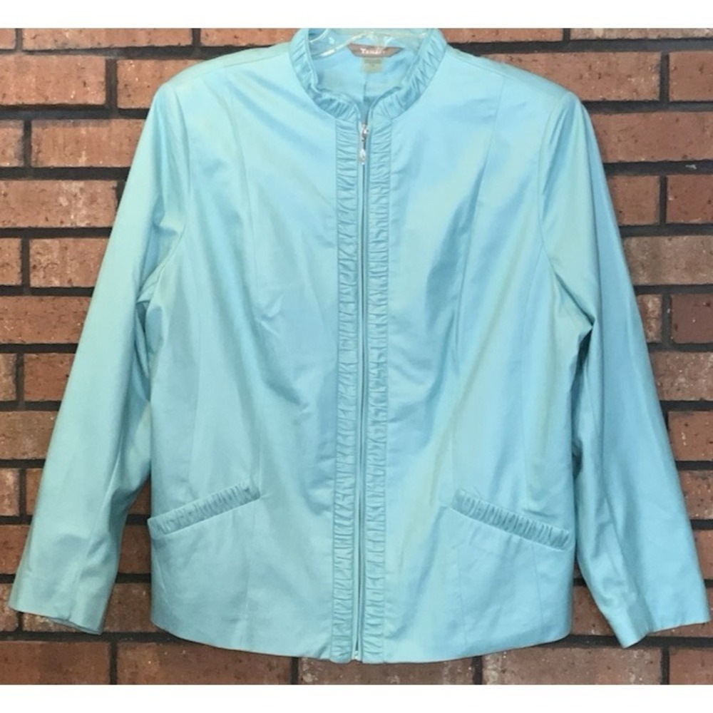 TanJay Womens Turquoise Full Zip Faux Suede Jacket‎ Padded Shoulders Size 18